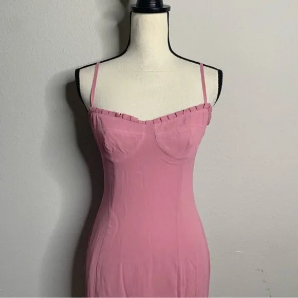 Reformation Aiko Pink Pleated Hem Midi Dress - Picture 8 of 14